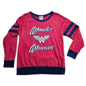 Wonder Woman Graphic Sweatshirt Womens XL Red‎ Navy Blue Raglan Striped Sleeve